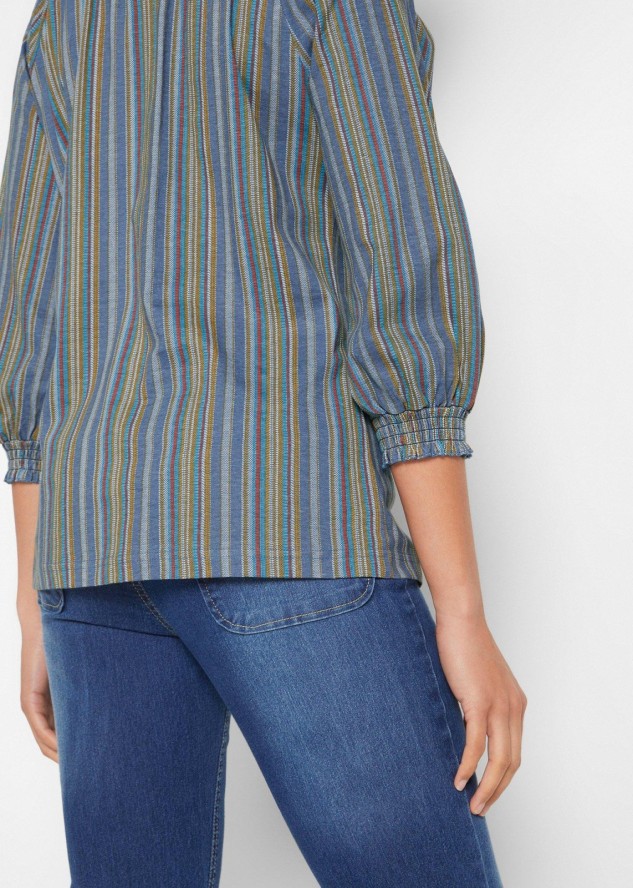 Tunika T-shirtowa z rękawami 3/4, w paski