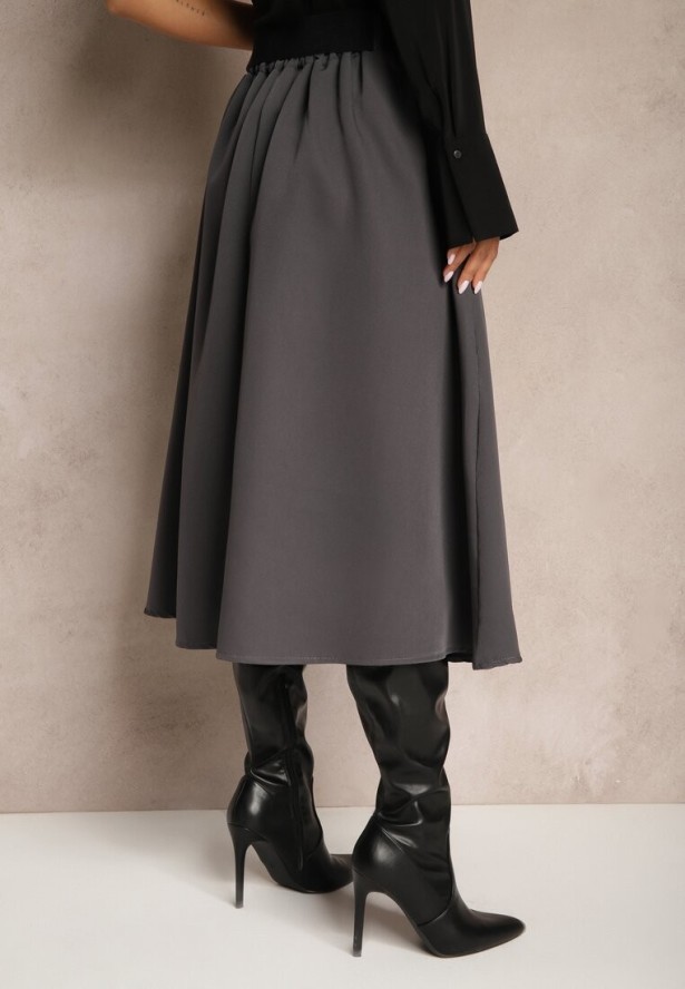 Szara Spódnica Rozkloszowana z Paskiem Tenga