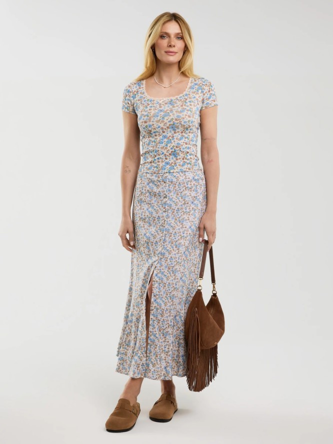 Spódnica damska midi z wiskozy z motywem kwiatowym Adria 000