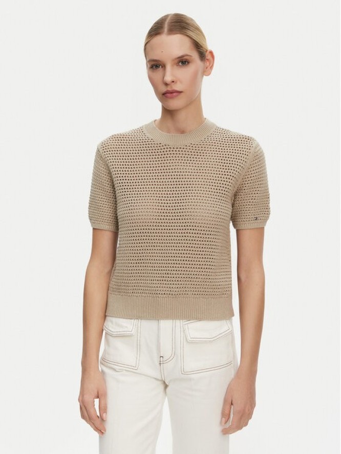 Tommy Hilfiger Sweter Pointelle WW0WW45950 Beżowy Regular Fit