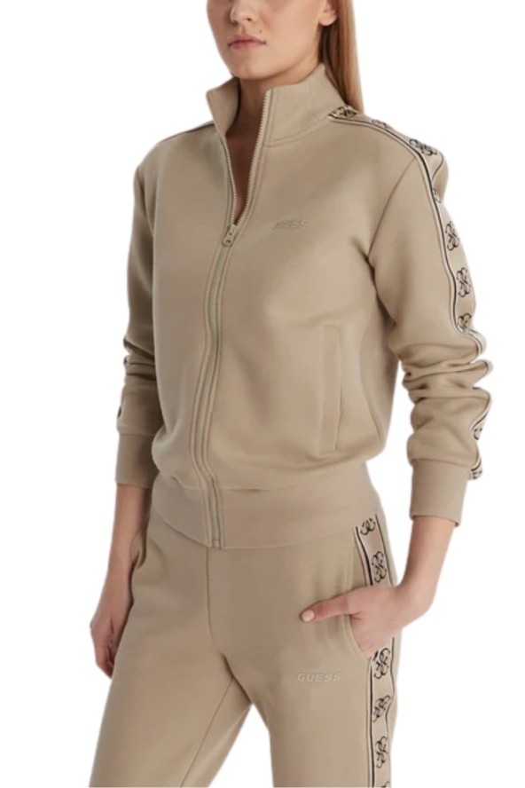 GUESS Beżowa damska bluza rozpinana z lampasami Britney, Rozmiar M