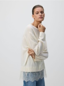 Sweter z wełną - kremowy