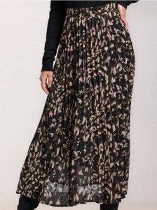 Plisowana spódnica midi ze wzorkiem - wielobarwny