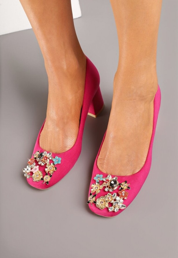 Fuksjowe Czółenka Vices na Obcasie ze Skórzaną Wkładką z Cyrkoniami Fonarieth