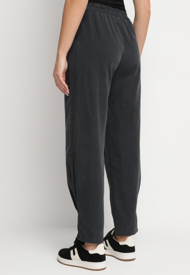 Ciemnoszare Bawełniane Spodnie z Wysokim Stanem Melili