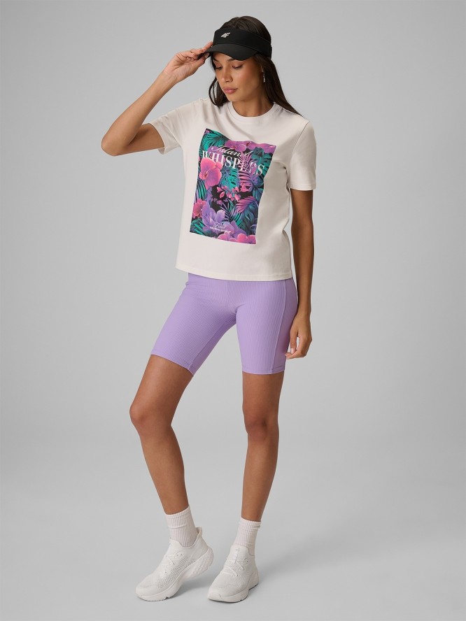 4F T-shirt relaxed z nadrukiem damski - biały M