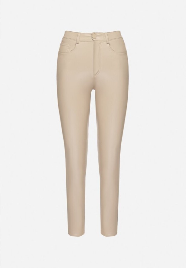 Beżowe Dopasowane Spodnie z Imitacji Skóry Viremi