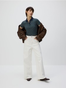 T-shirt polo w paski - granatowy