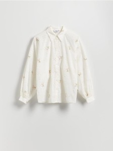 Ażurowa koszula z haftem - biały