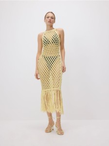 Ażurowa sukienka - jasnożółty