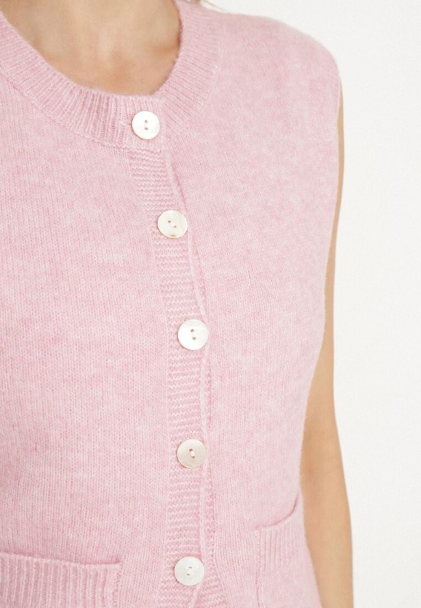 Różowa Rozpinana Kamizelka Sweterkowa z Wełną Quilzeki