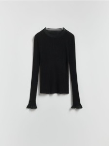 Dzianinowa bluzka z jedwabiem - czarny