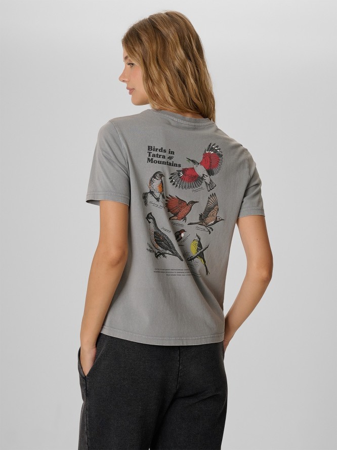 4F T-shirt loose z nadrukiem damski - szary M
