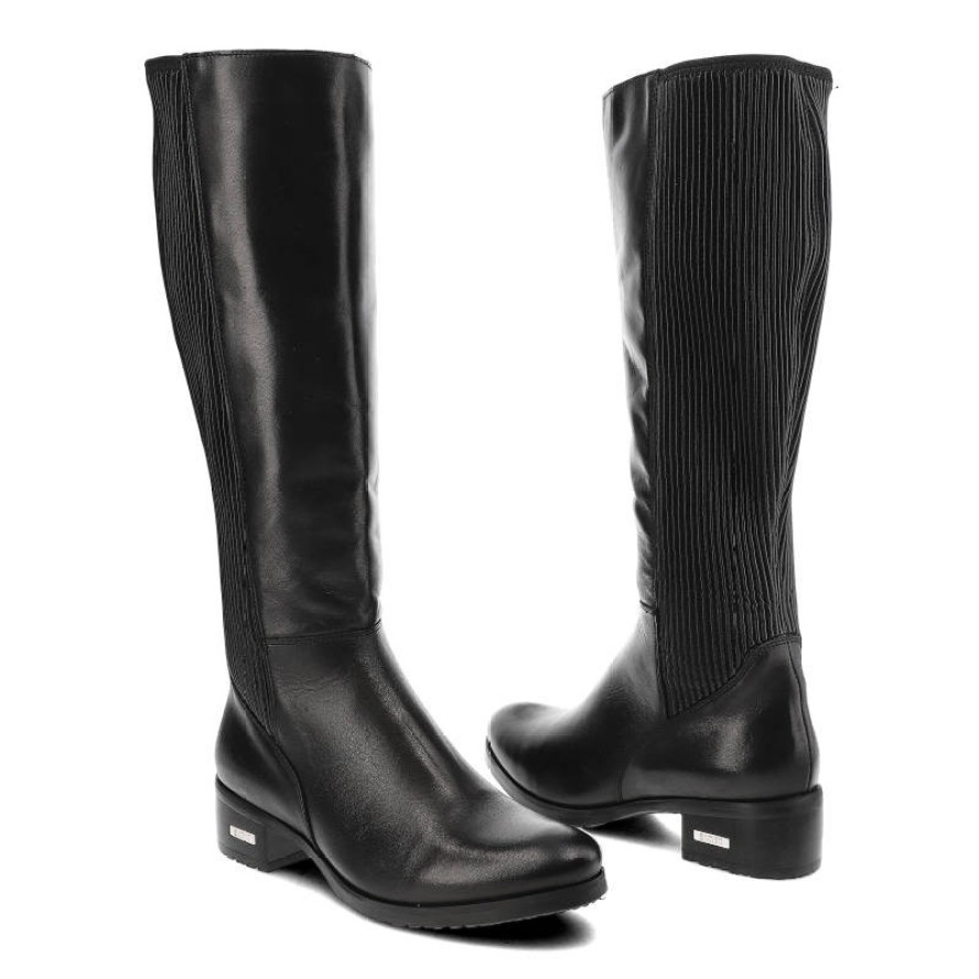 Czarne Kozaki Simen Ocieplane Skórzane Buty Damskie