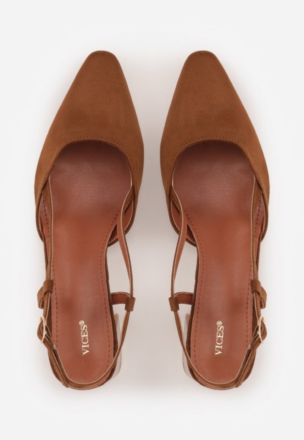 Brązowe Czółenka VICES w Stylu Slingback na Słupku Synossia