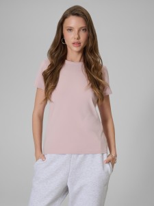 4F T-shirt slim gładki damski - różowy XL