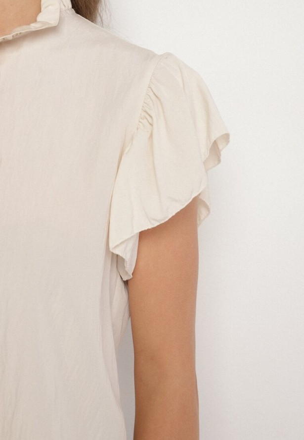 Jasnobeżowa Bluzka z Wiskozą Ozdobiona Falbankami Emoti