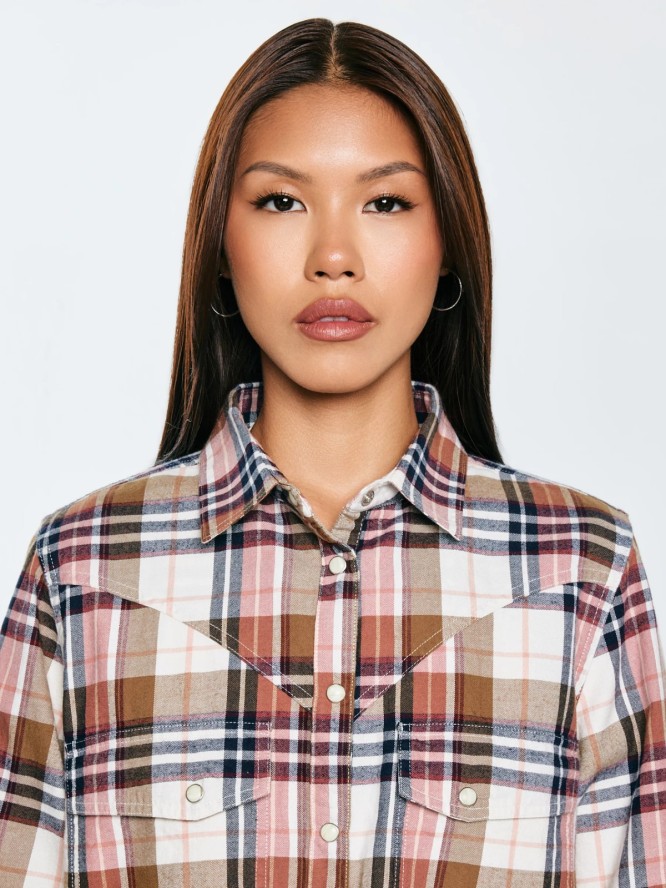 Koszula damska flanelowa w kratę z kolekcji Authentic różowa Nonu 000