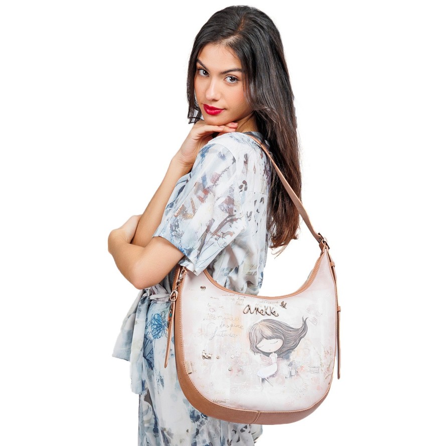 Beżowa Elegancka Damska Torebka Na Ramię Anekke Z Laleczką