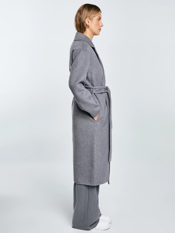 Płaszcz damski wełniany wiązany szary Oshana 903