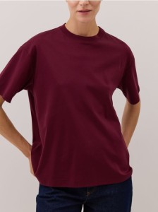 T-shirt oversize z merceryzowanej bawełny - mahoniowy