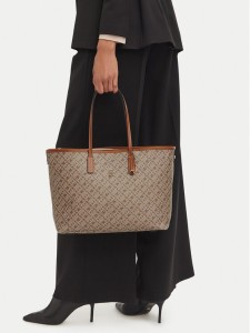 Tommy Hilfiger Torebka Th Monoplay Leather Tote AW0AW17416 Beżowy jasny