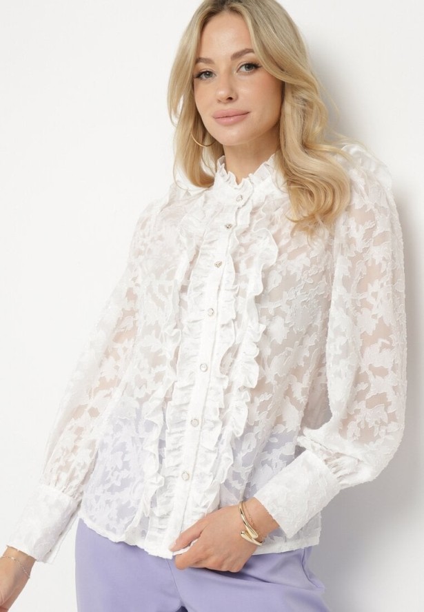 Biała Koszula z Koronki z Ozdobnymi Guzikami Zelmi