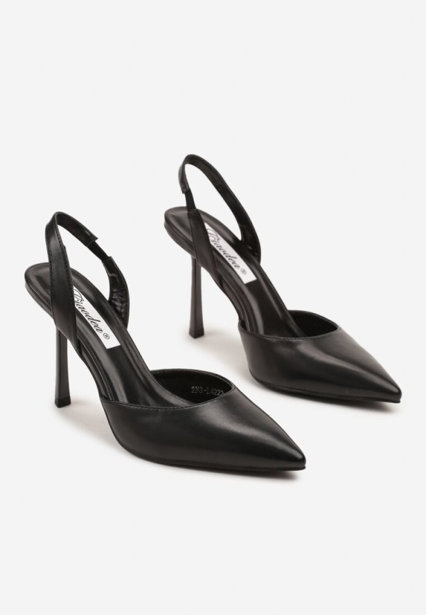 Czarne Sandały na Szpilce ze Szpiczastym Noskiem i Odkrytą Piętą Deralise