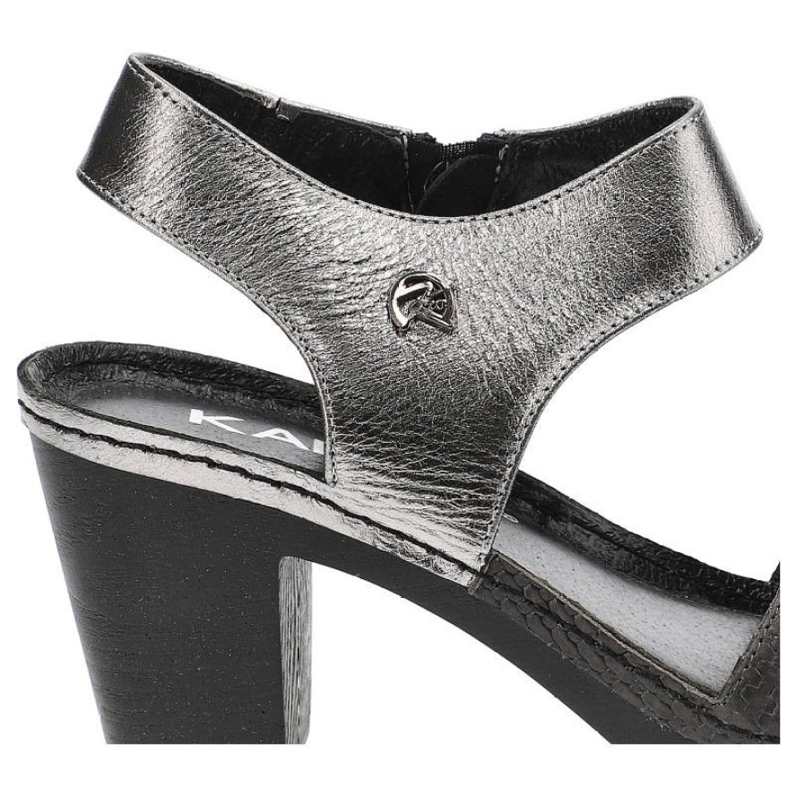 Szare Sandały Karino Wygodne Buty Na Obcasie