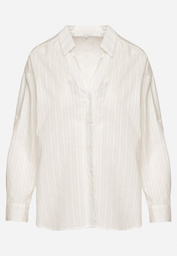 Biała Koszula z Bawełny w Paski Tolisianne