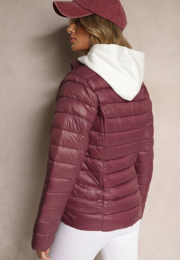 Bordowa Casualowa Kurtka Ozdobiona Pikowaniem Nelionea