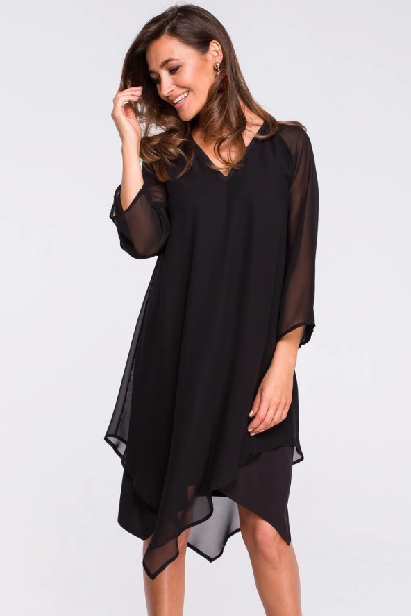 Sukienka wieczorowa oversize szyfonowa asymetryczna czarna
