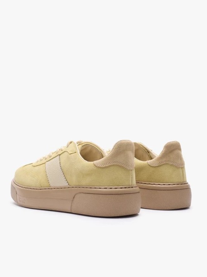 Jasnożółte sneakersy ze skóry licowej i welurowej