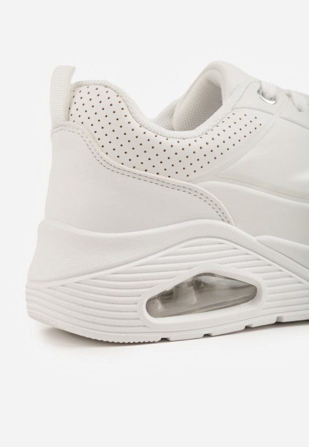 Białe Klasyczne Sneakersy z Amortyzowaną Podeszwą i Perforacją Faunama