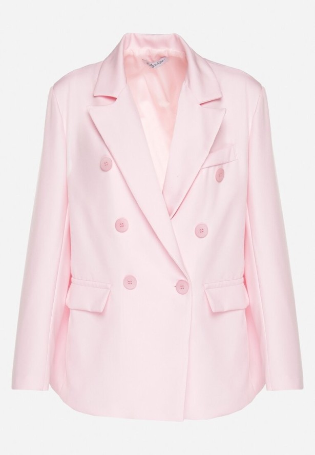 Różowa Dwurzędowa Marynarka z Usztywnioną Linią Ramion Emiranea