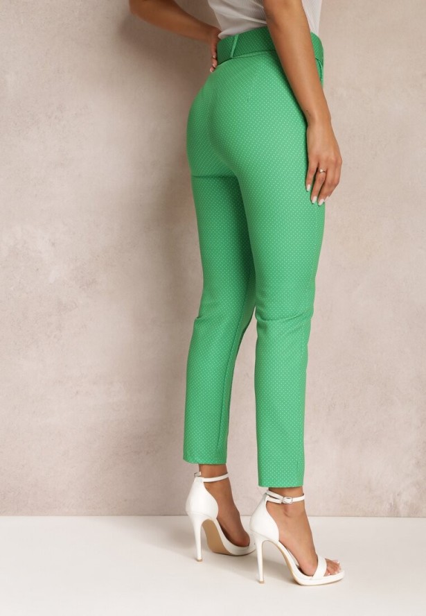 Zielone Materiałowe Spodnie z Wysokim Stanem i Paskiem Pylisa