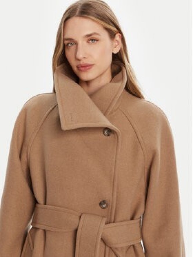 Calvin Klein Płaszcz wełniany LV044D557G Beżowy Regular Fit