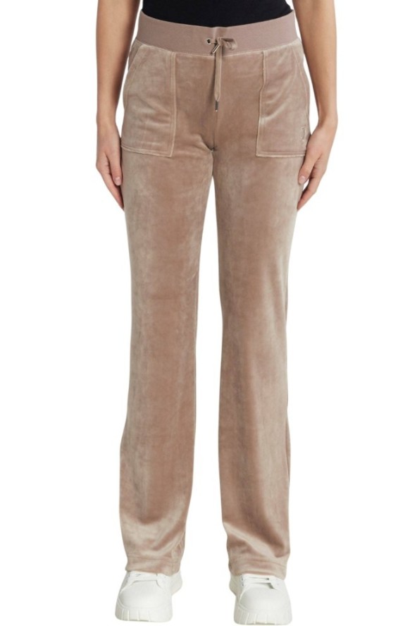 JUICY COUTURE Ciemno-beżowe damskie spodnie welurowe Del Ray Pocket Pant, Rozmiar M