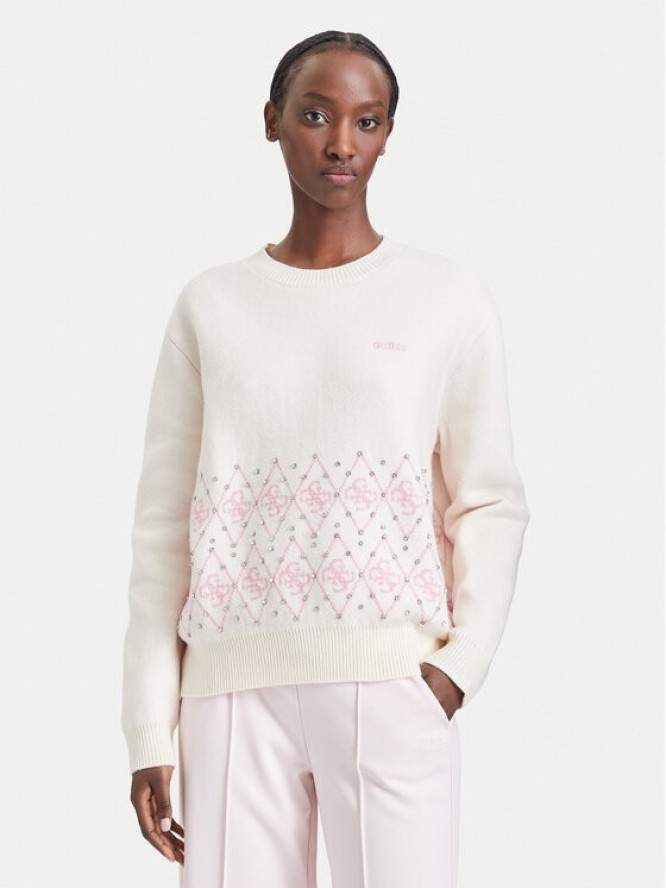 Guess Sweter V6BR16 Z2278 Kremowy Regular Fit