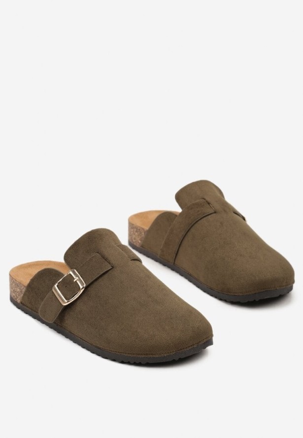 Zielone Klapki z Ozdobnym Paskiem i Klamrą Calevelis