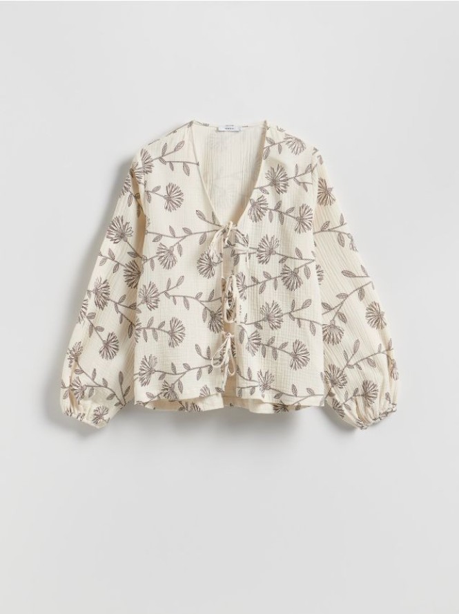 Bluzka z wiązaniem z przodu - kremowy