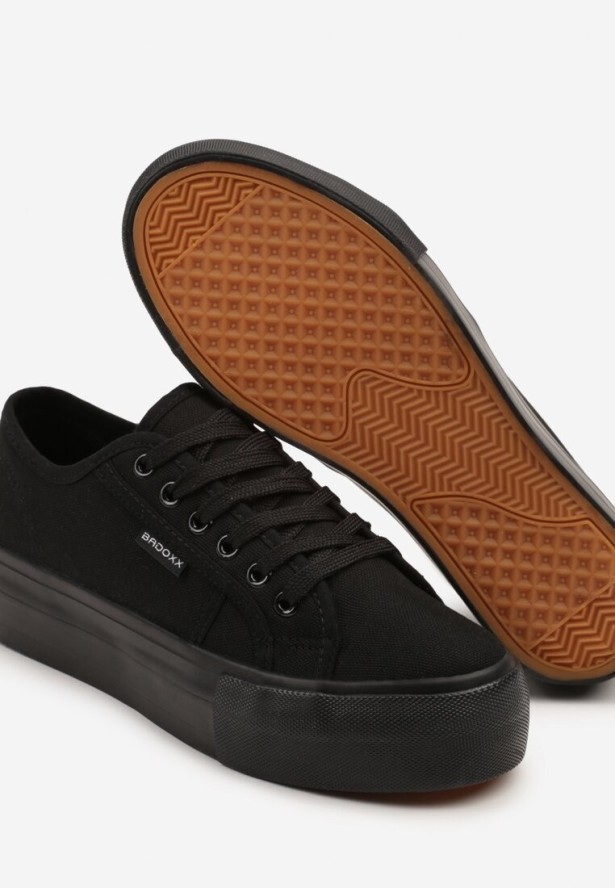 Czarne Klasyczne Trampki na Grubej Podeszwie Maireli