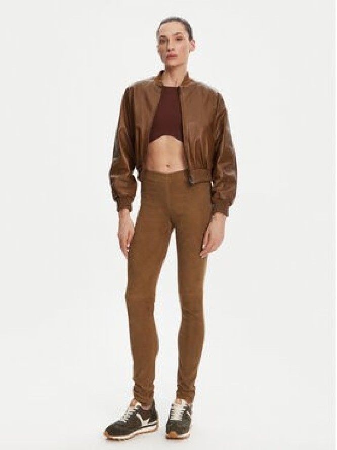 Serge Pariente Spodnie skórzane Strechy Vs Brązowy Slim Fit