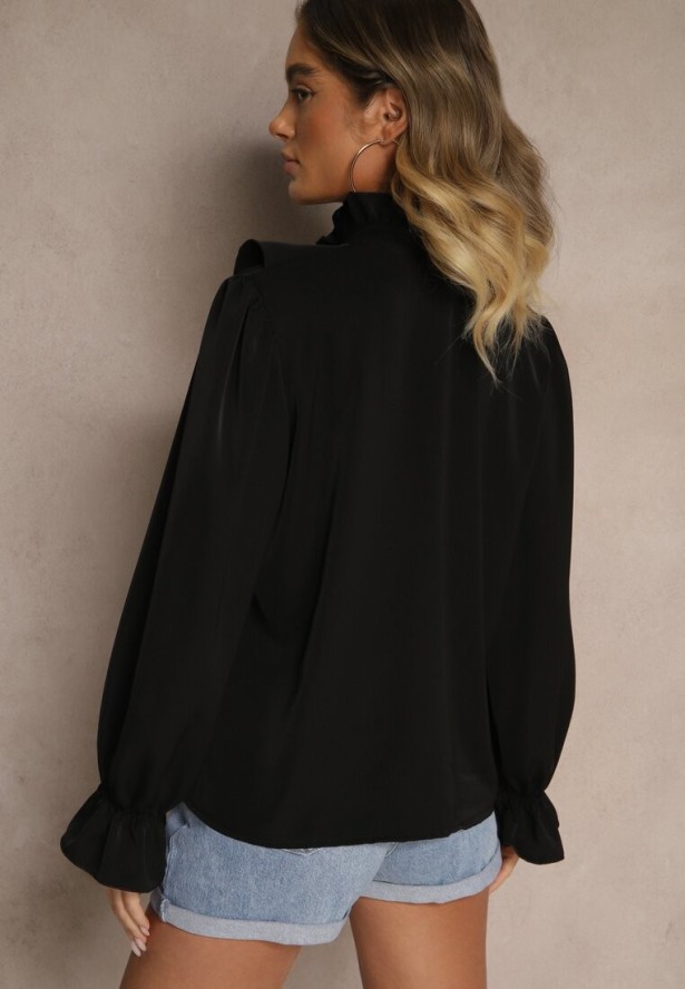 Czarna Koszula z Ozdobnymi Falbankami Jeneviella