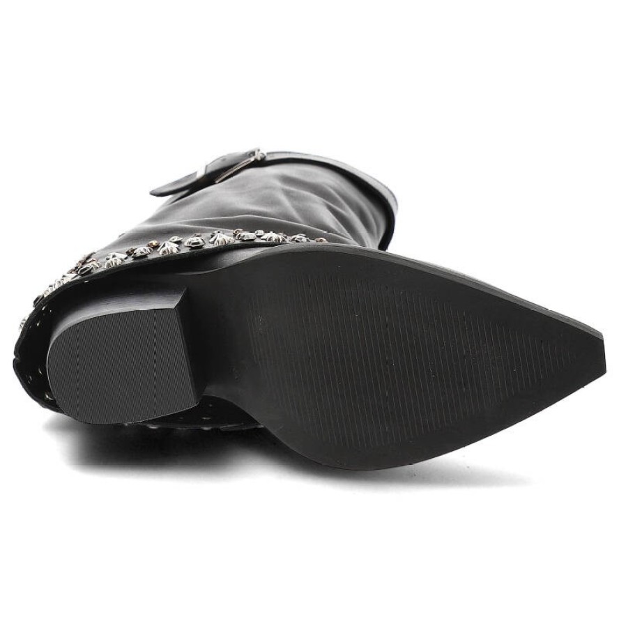 Czarne Kowbojki Eleganckie Obuwie Damskie