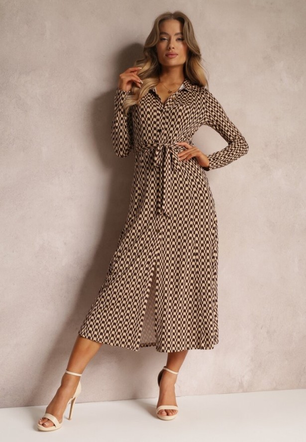 Brązowa Sukienka Rozkloszowana Nobo