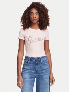 Guess T-Shirt W6YI21 K4337 Różowy Slim Fit