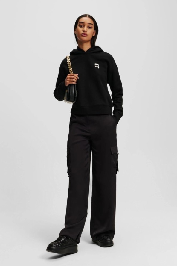 KARL LAGERFELD Czarna bluza damska z kapturem Ikonik 2.0, Rozmiar XS