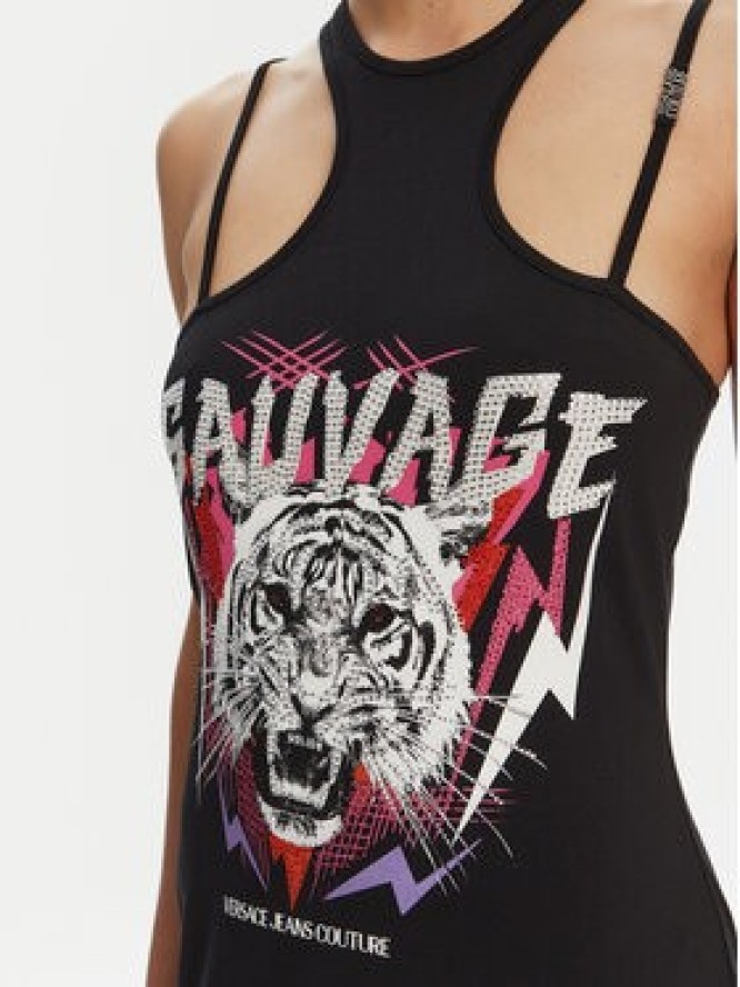 Versace Jeans Couture Sukienka codzienna Logo Fringes 78HAOE01 CJ02E Czarny Regular Fit