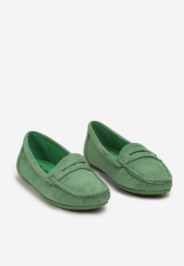 Zielone Mokasyny z Imitacji Zamszu z Cholewką przed Kostkę Colena